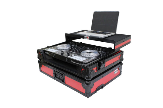 ProX XS-DDJSR2LTRB LED - Flight Case for Pioneer DDJ-SR2 with Laptop Shelf and LED Kit in Red/Black Finish