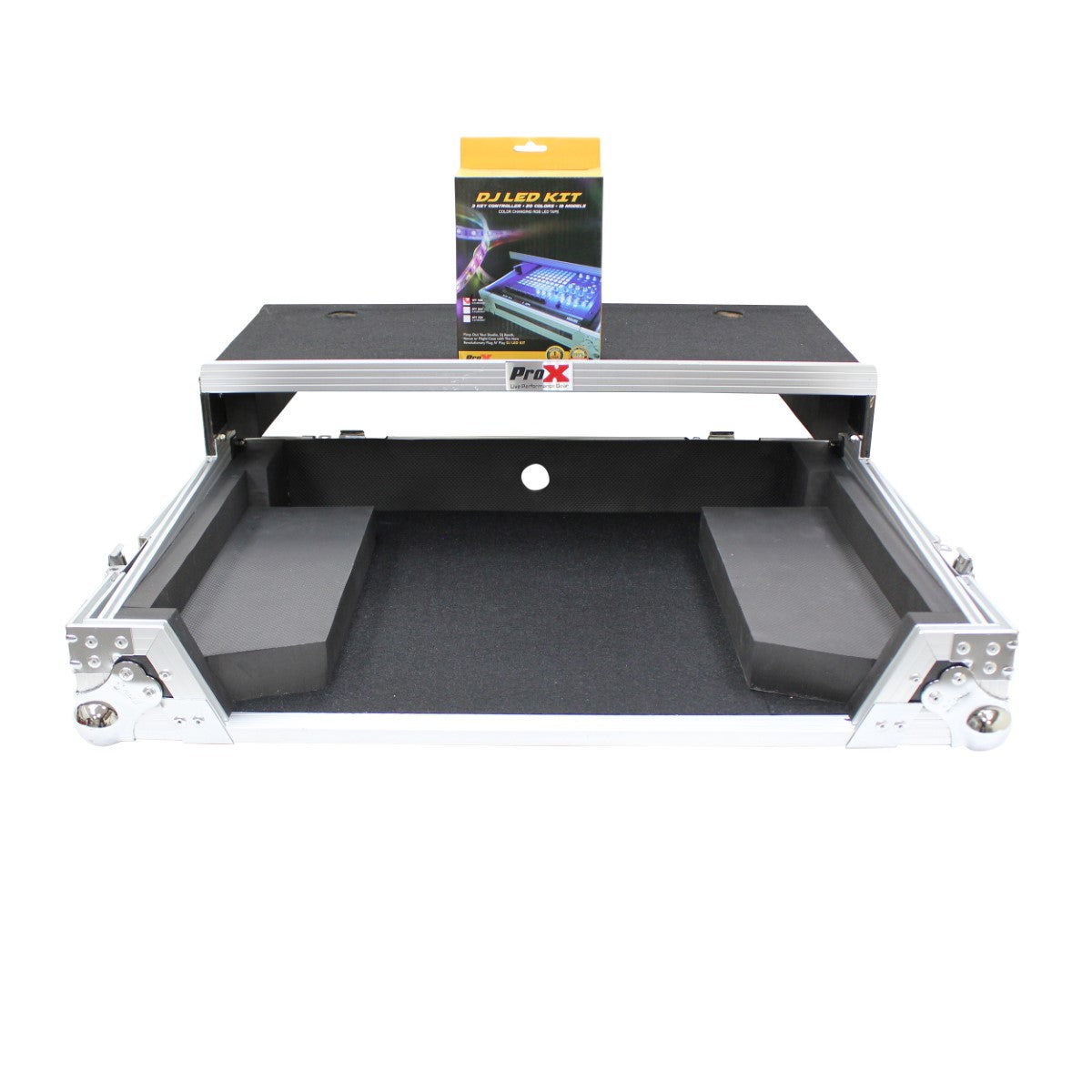 ProX XS-G4VLT LED - Flight Case for Gemini G4V with Laptop Shelf and LED Kit in Black/Silver Finish