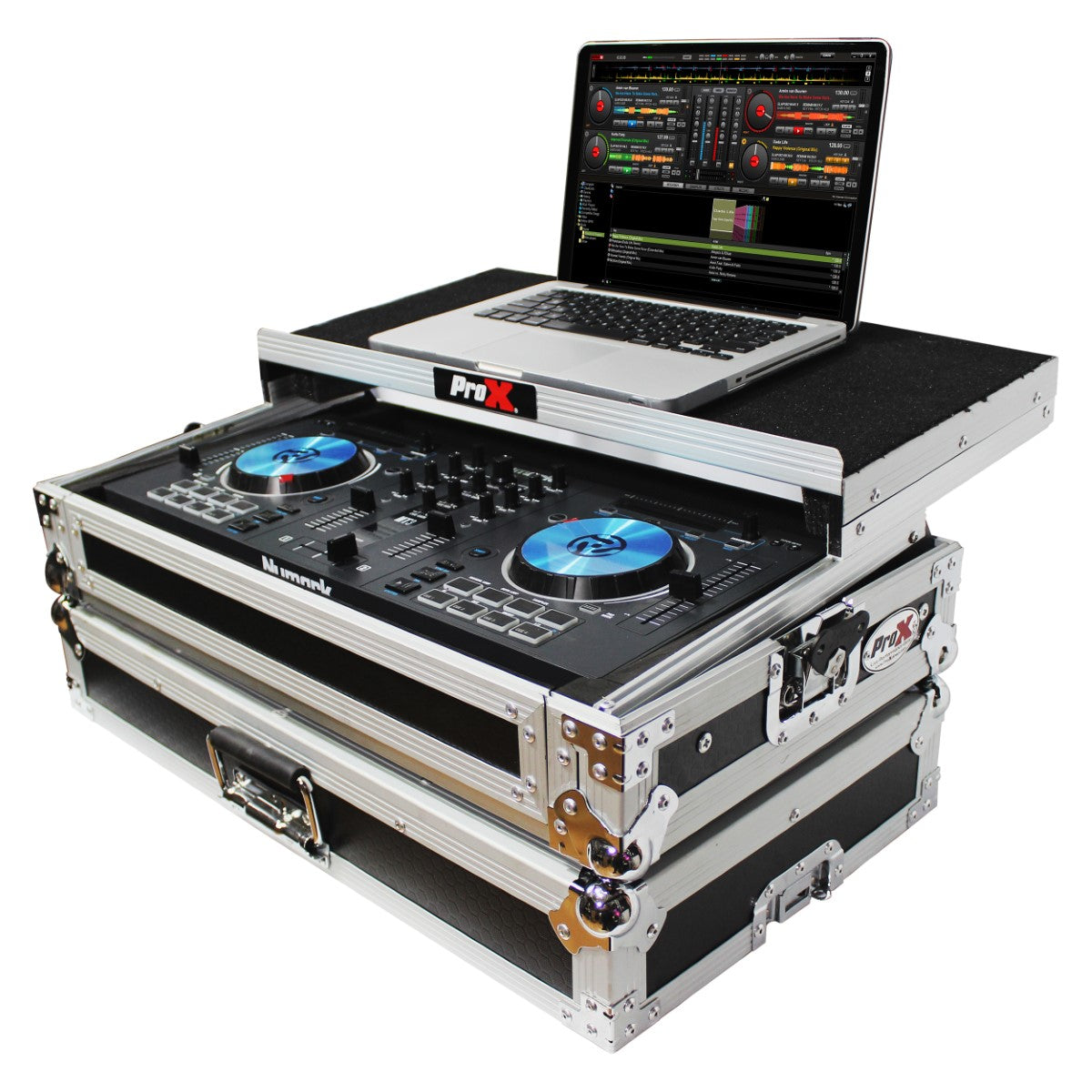 ProX X-MXTPRO3LT - Flight Case for Numark MixTrack 3/Pro 3/Platinum with Laptop Shelf in Black/Silver Finish