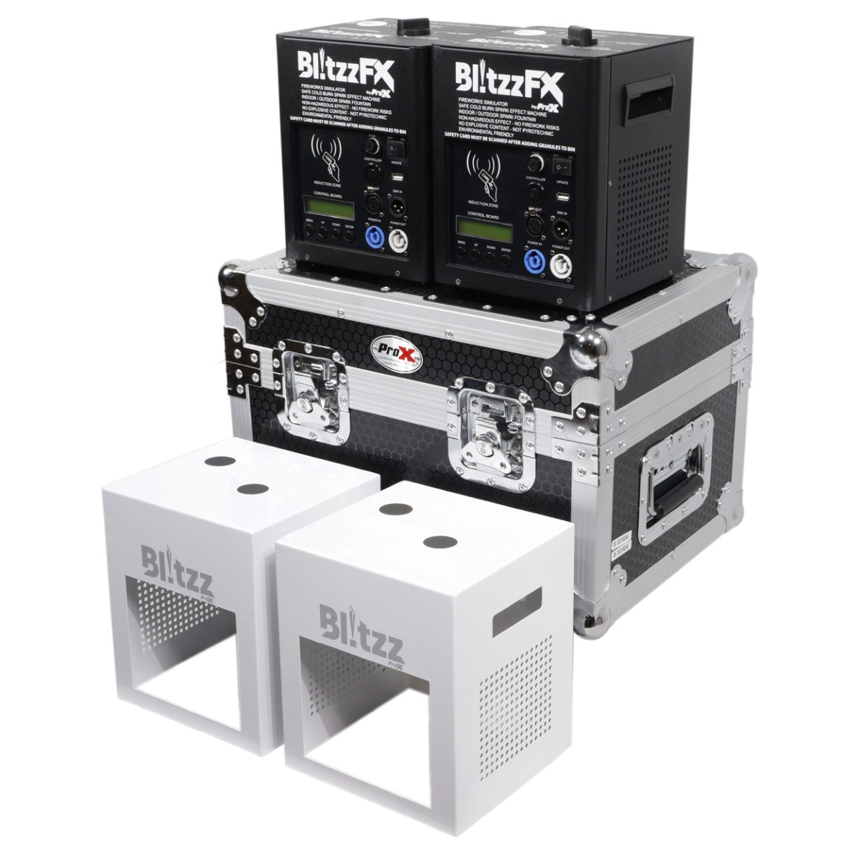 ProX X-BLITZZFX X2 - Set of (2) BlitzzFX Cold Spark Fountain Machines with White Covers and Roadcase