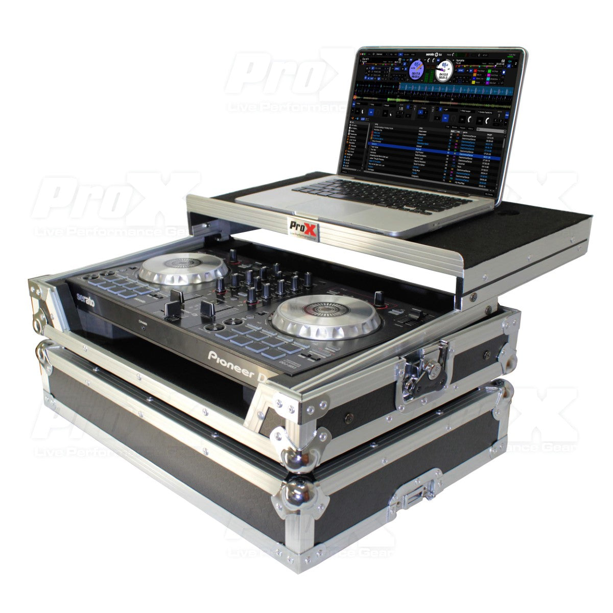 ProX X-DDJSB3 LT - Flight Case for Pioneer DDJ-SB3/DDJ-400 with Laptop Shelf in Black/Silver Finish