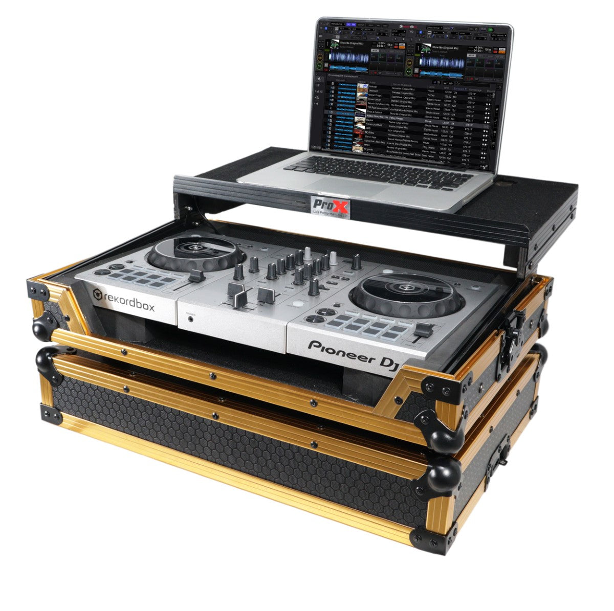 ProX X-DDJSB3 LT GLD LED - Flight Case for Pioneer DDJ-SB3/DDJ-400 with Laptop Shelf in Gold/Black Finish