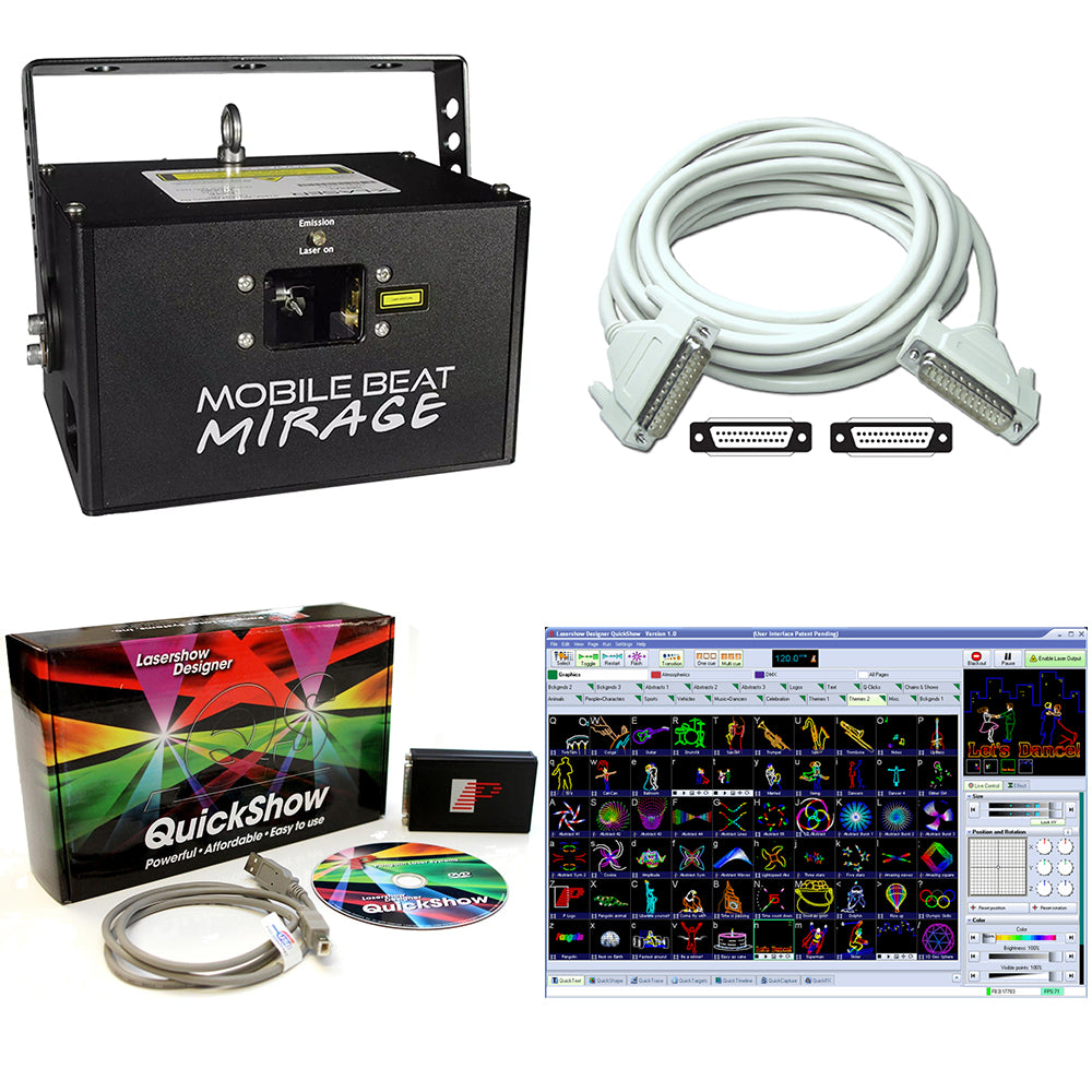 X-Laser Mobile Beat Mirage 400mW RGB Animation Laser with Quickshow FB3 and 25ft ILDA Cable