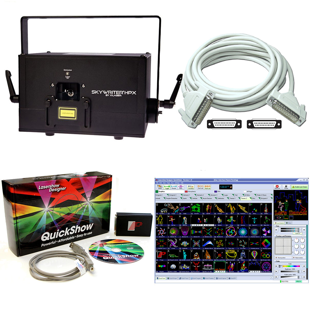 X-Laser Skywriter HPX 2W RGB Laser System with Quickshow FB3 and 25ft ILDA Cable