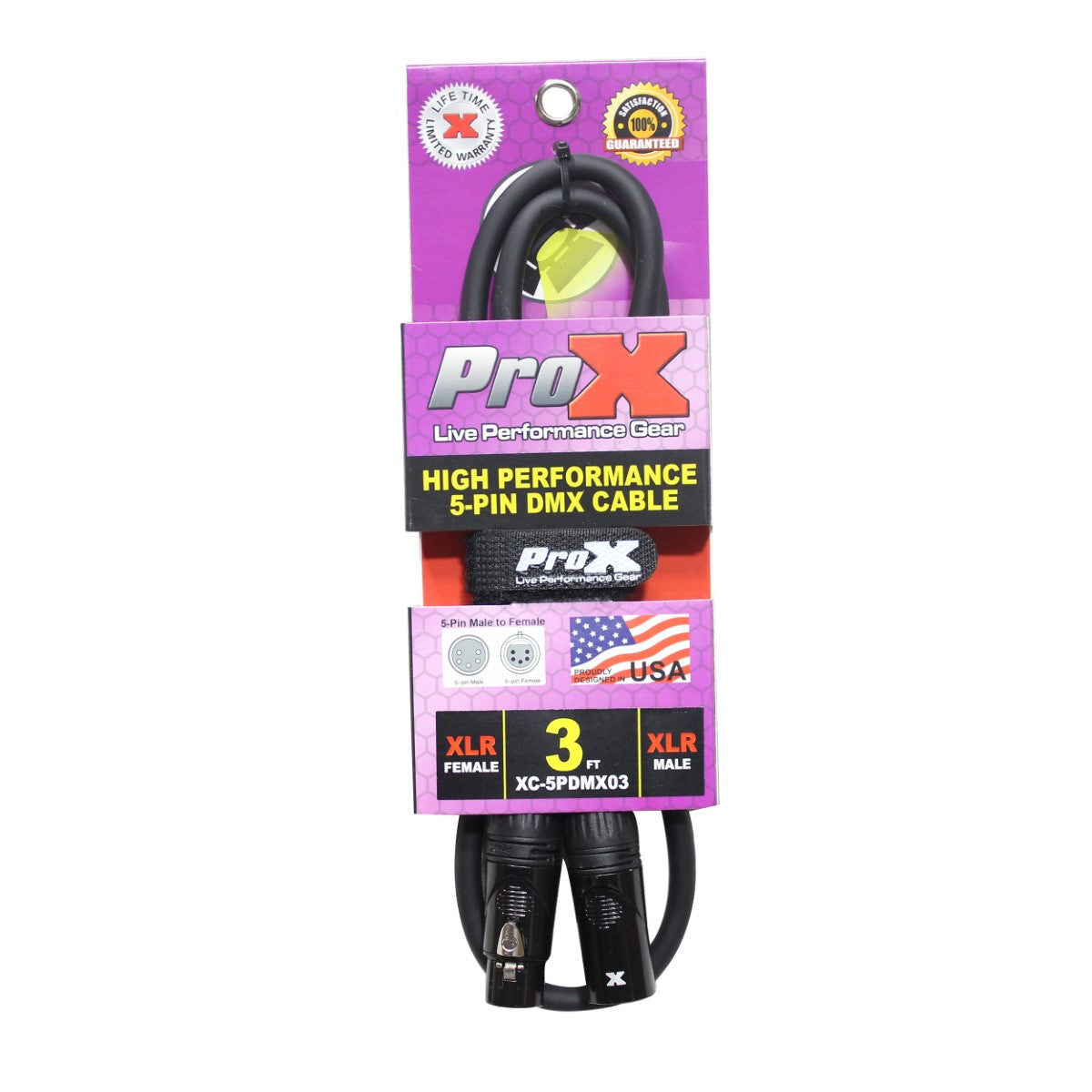 ProX XC-5PDMX03 - 3ft 5-Pin Male to 5-Pin Female DMX Cable