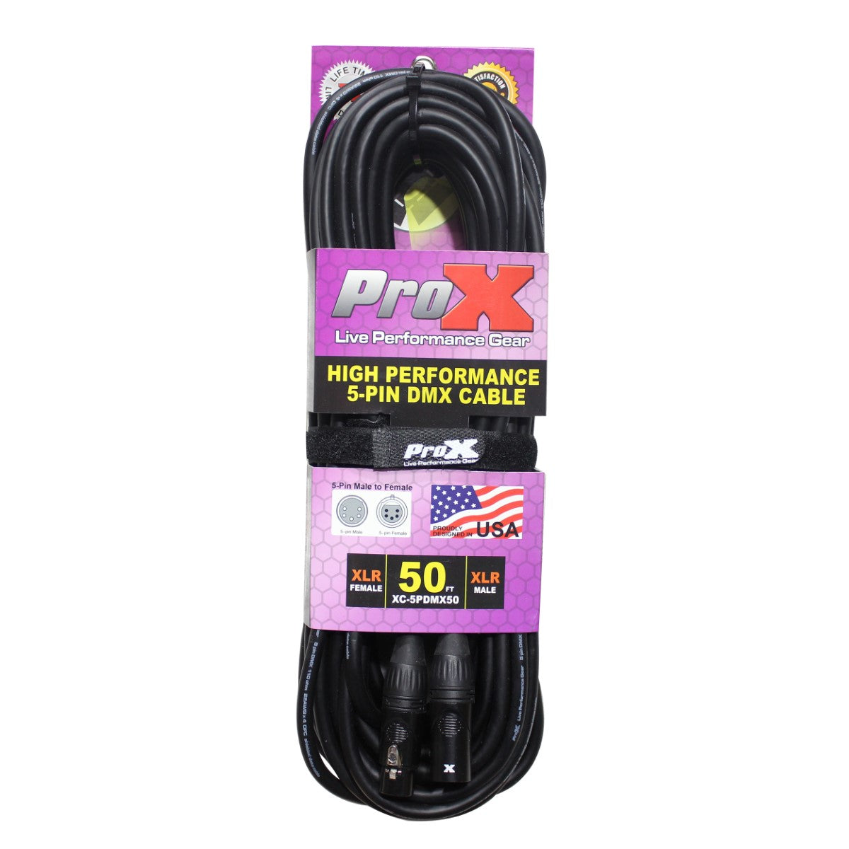 ProX XC-5PDMX50 - 50ft 5-Pin Male to 5-Pin Female DMX Cable