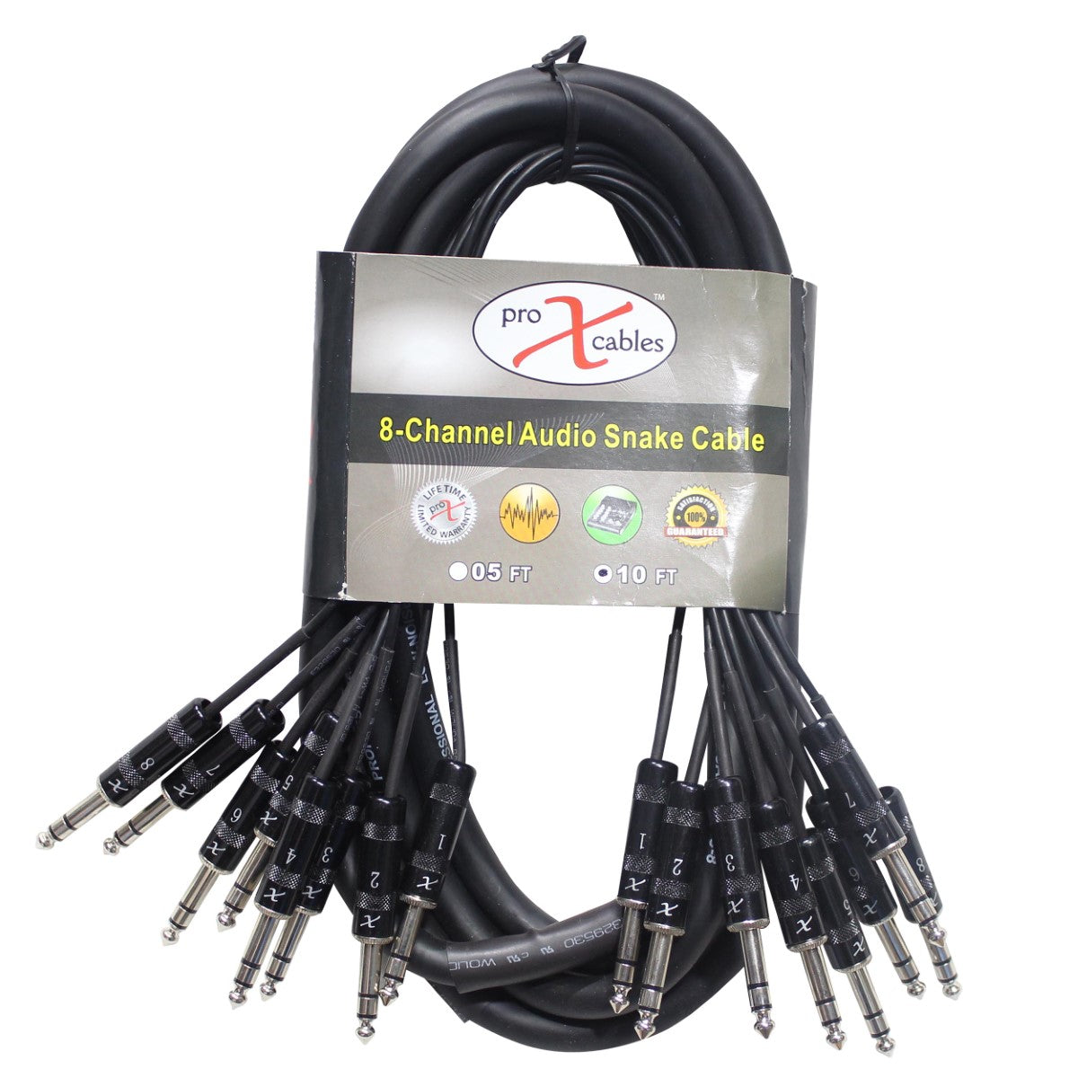 ProX XC-8TRS10 - 10ft 8-Channel TRS-M to TRS-M Balanced Snake Cable