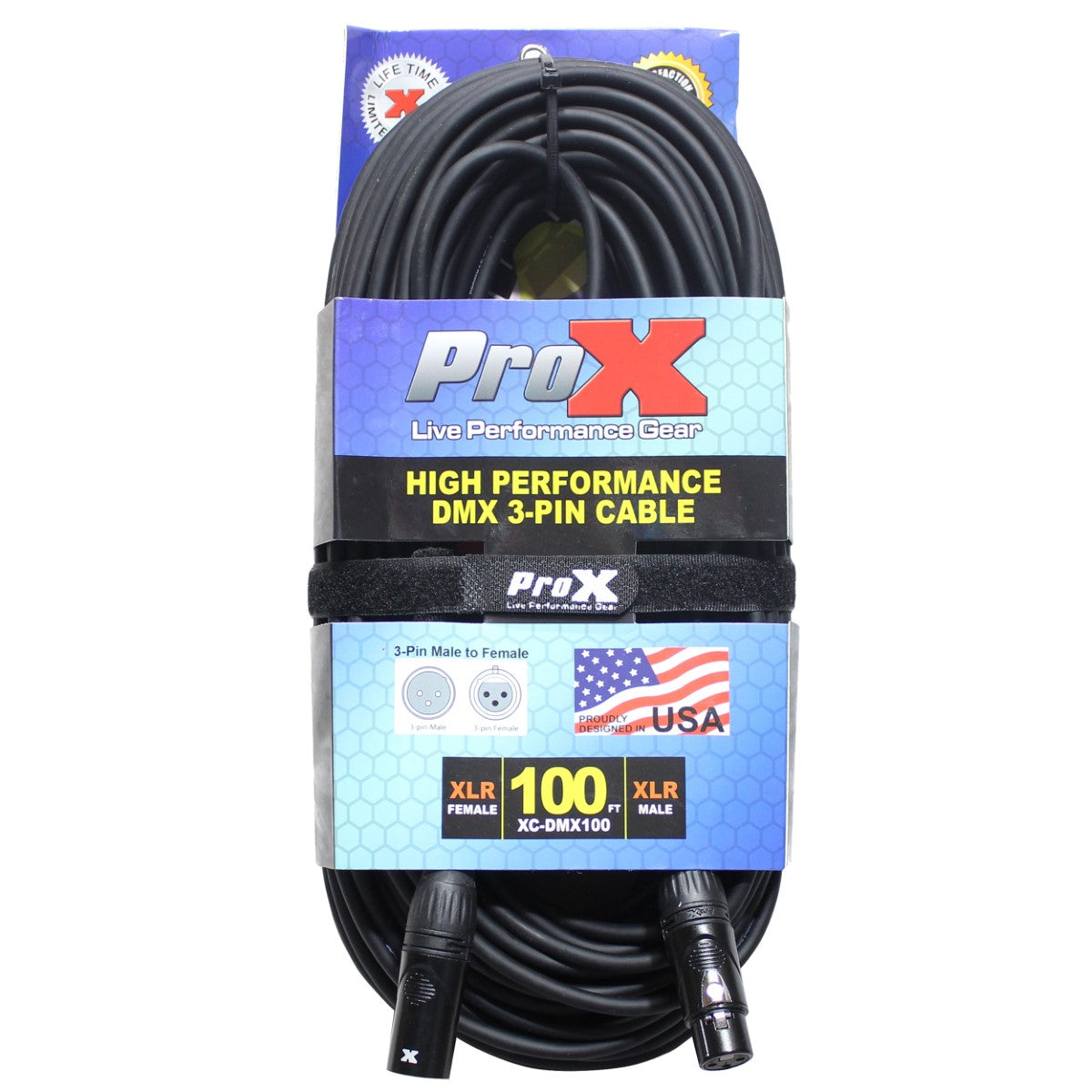 ProX XC-DMX100 - 100ft 3-Pin Male to 3-Pin Female DMX Cable