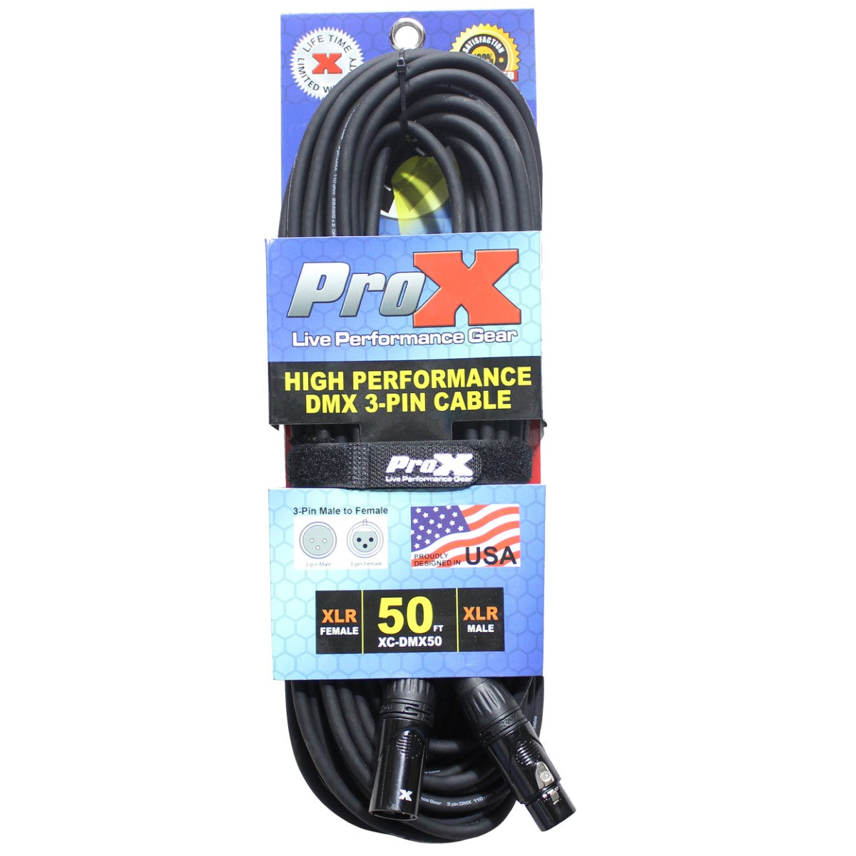 ProX XC-DMX50 - 50ft 3-Pin Male to 3-Pin Female DMX Cable