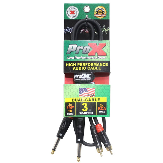 ProX XC-DPR03 - 3ft Unbalanced Dual 1/4" TS Male to Dual RCA Male Audio Cable