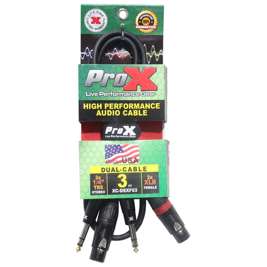 ProX XC-DSXF03 - 3ft Balanced Dual 1/4" TRS Male to Dual 3-Pin XLR Female Audio Cable