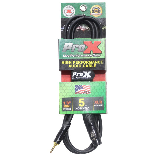 ProX XC-MXF05 - 5ft Unbalanced 3.5mm Mini TRS Male to 3-Pin XLR Female Audio Cable