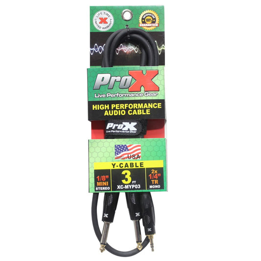 ProX XC-MYP03 - 3ft Unbalanced 3.5mm Mini TRS Male to Dual TS Male Audio Y Cable