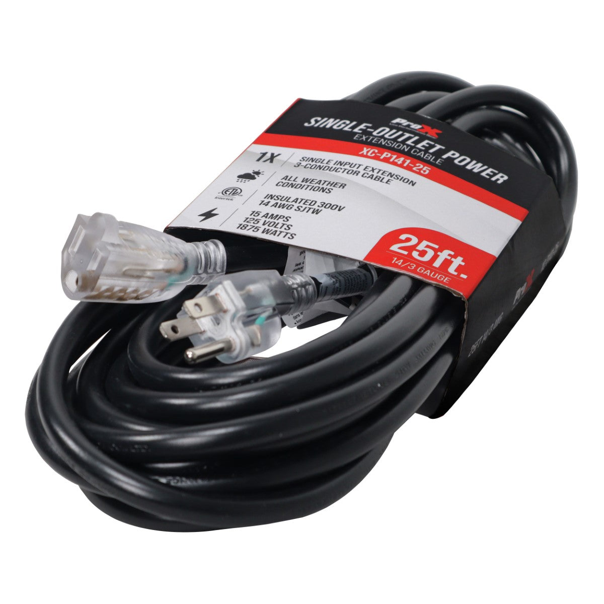 ProX XC-P141-25 - 25ft 14AWG 18 Amp 3-Prong 110V Male to 110V Female Power Cord