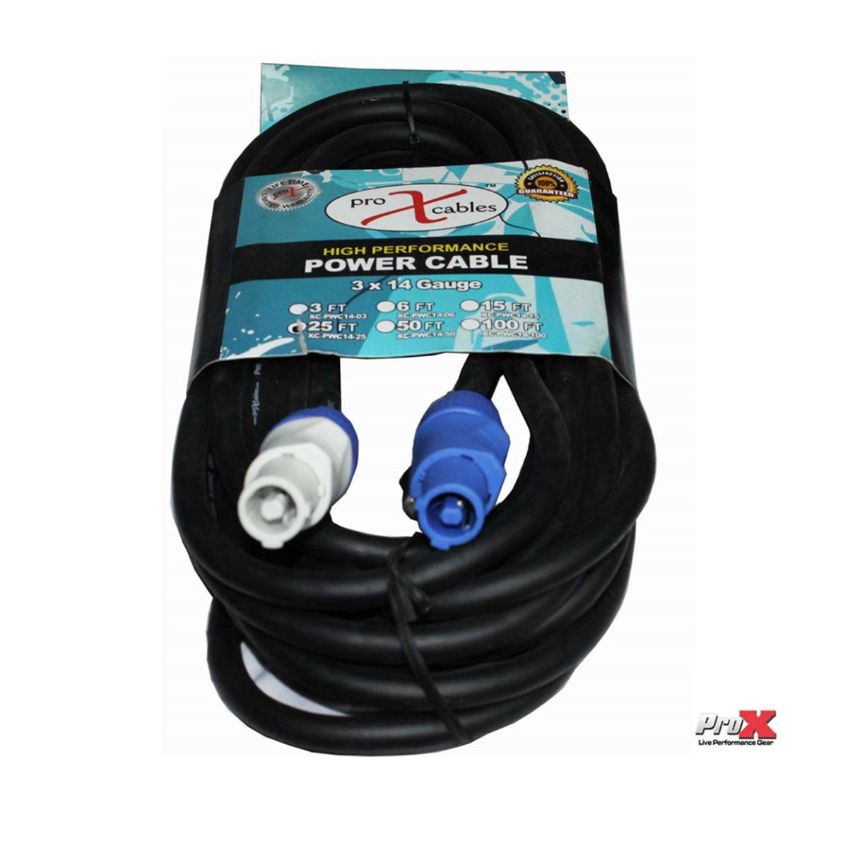 ProX XC-PWC14-25 - 25ft 14AWG PowerCON Blue to PowerCON Grey Link Cable