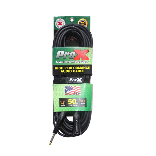 ProX XC-PXM50 - 50ft Unbalanced 1/4" TS Male to 3-Pin XLR Male Audio Cable