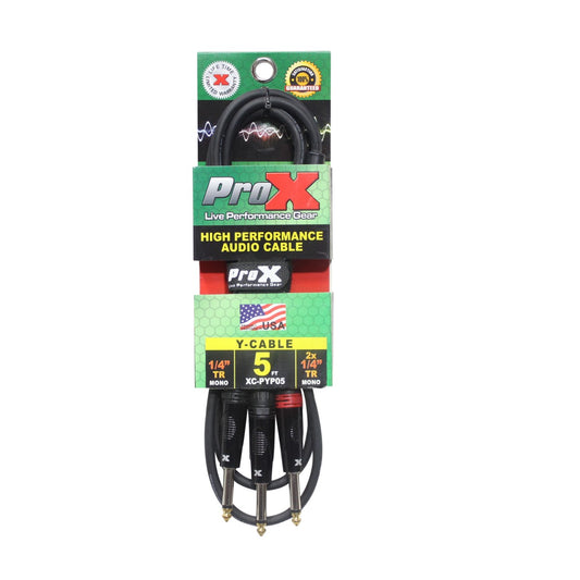 ProX XC-PYP05 - 5ft 1/4" TS Male to Dual 1/4" TS Male Audio Cable