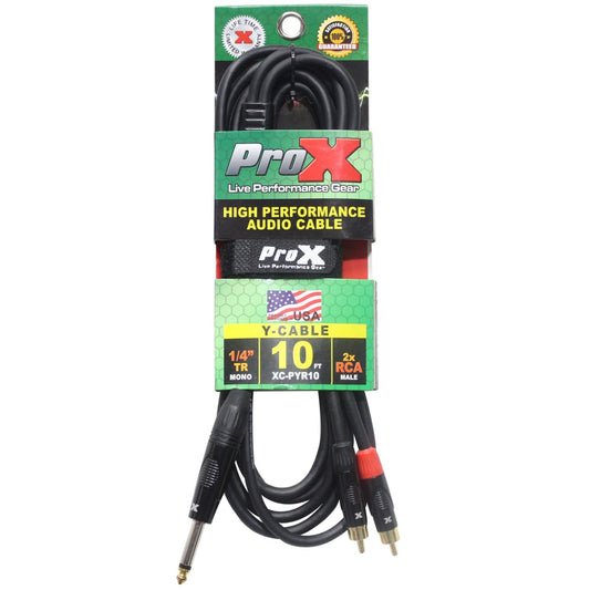 ProX XC-PYR10 - 10ft Unbalanced 1/4" TS Male to Dual RCA Male Audio Y Cable