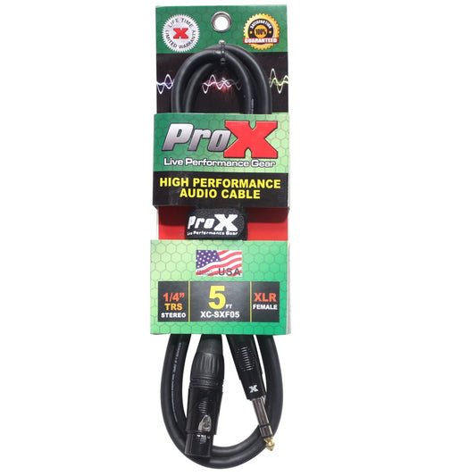 ProX XC-SXF05 - 5ft Balanced 1/4" TRS Male to 3-Pin XLR Female Audio Cable