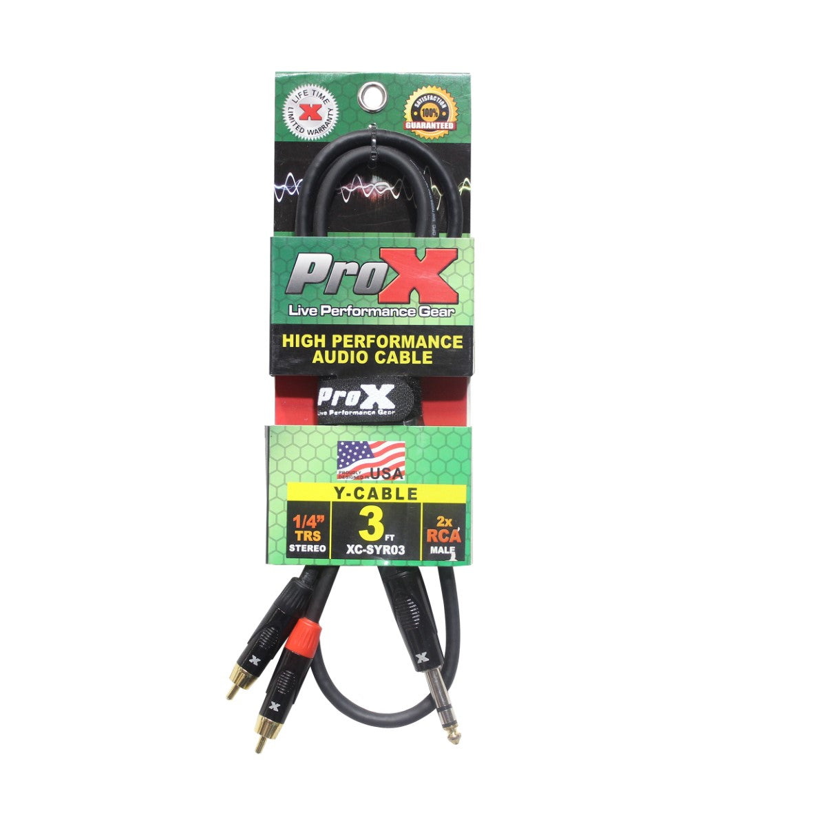 ProX XC-SYR03 - 3ft Unbalanced 1/4" TRS Male to Dual RCA Male Audio Y Cable