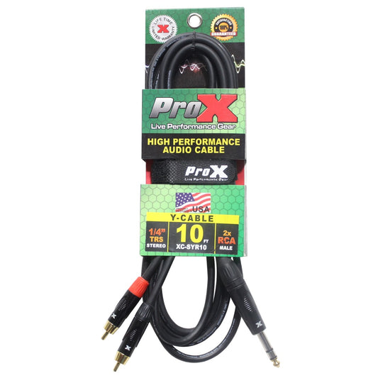 ProX XC-SYR10 - 10ft Unbalanced 1/4" TRS Male to Dual RCA Male Audio Y Cable