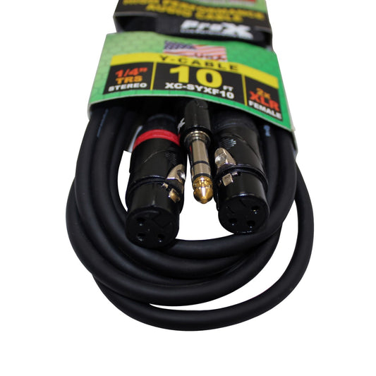 ProX XC-SYXF10 - 10ft 1/4" TRS Male Stereo to Dual 3-Pin XLR Female Audio Y Cable