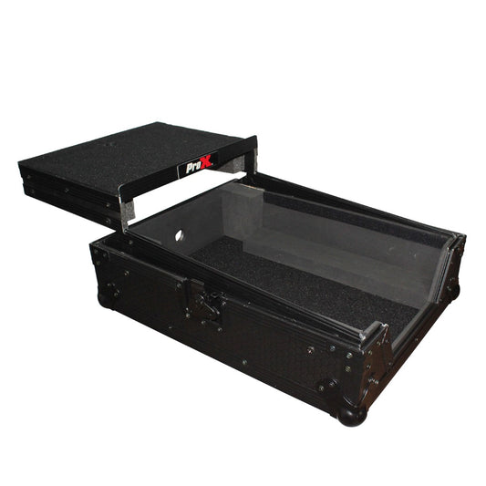 ProX XS-M12LTBL - Flight Case for 12-inch Large Format DJ Mixers with Laptop Shelf in Black/Black Finish