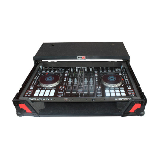 ProX XS-MCX7000WLTRB - Flight Case for Denon MC7000 with Laptop Shelf and LED Kit in Red/Black Finish