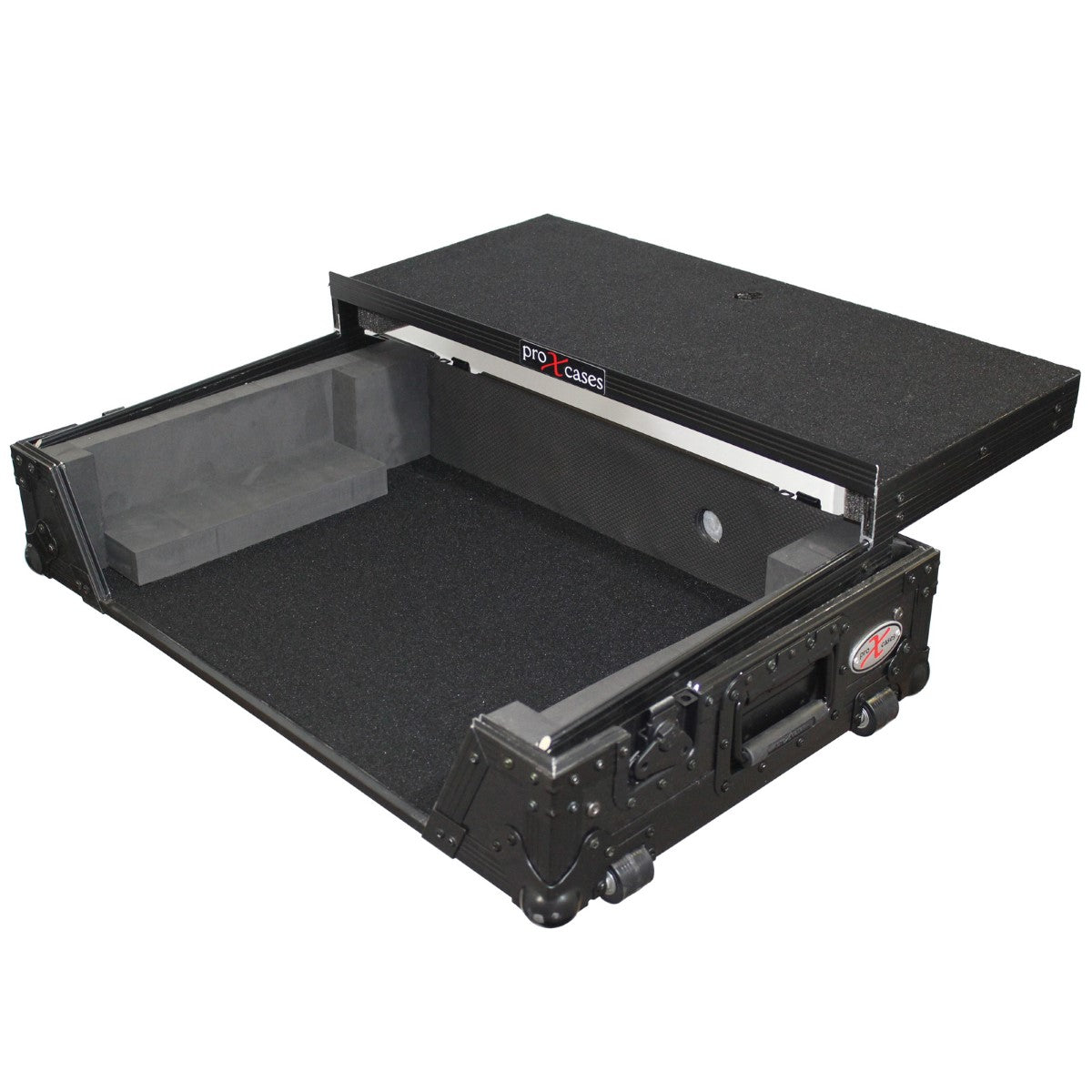 ProX XS-DNMC3000LTBL - Flight Case for Denon MC3000/MC2000 with Laptop Shelf in Black/Black Finish