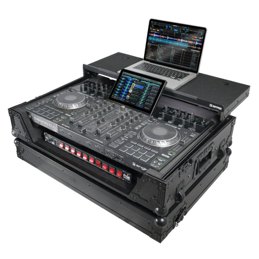 ProX XS-PRIME4 WLTBL - Flight Case for Denon Prime 4 with Laptop Shelf, 1U Rackspace and Wheels in Black Finish