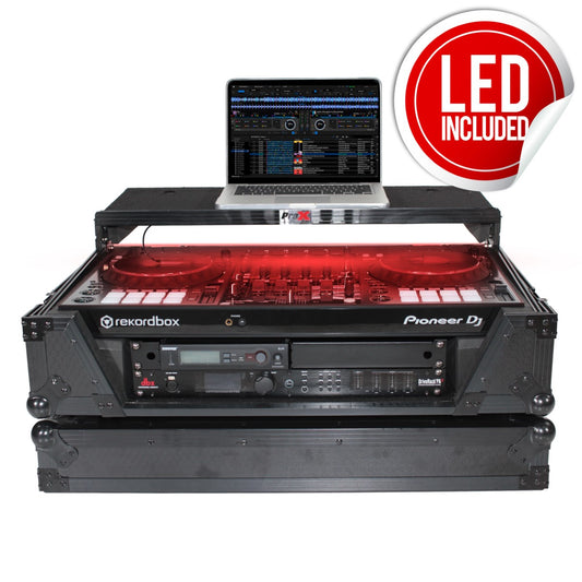 ProX XS-SX1K2U WLTBL LED - Flight Case for Pioneer DDJ-1000SRT/FLX6/SX3 with 2U Rackspace, Laptop Shelf, Wheels in Black/Black Finish