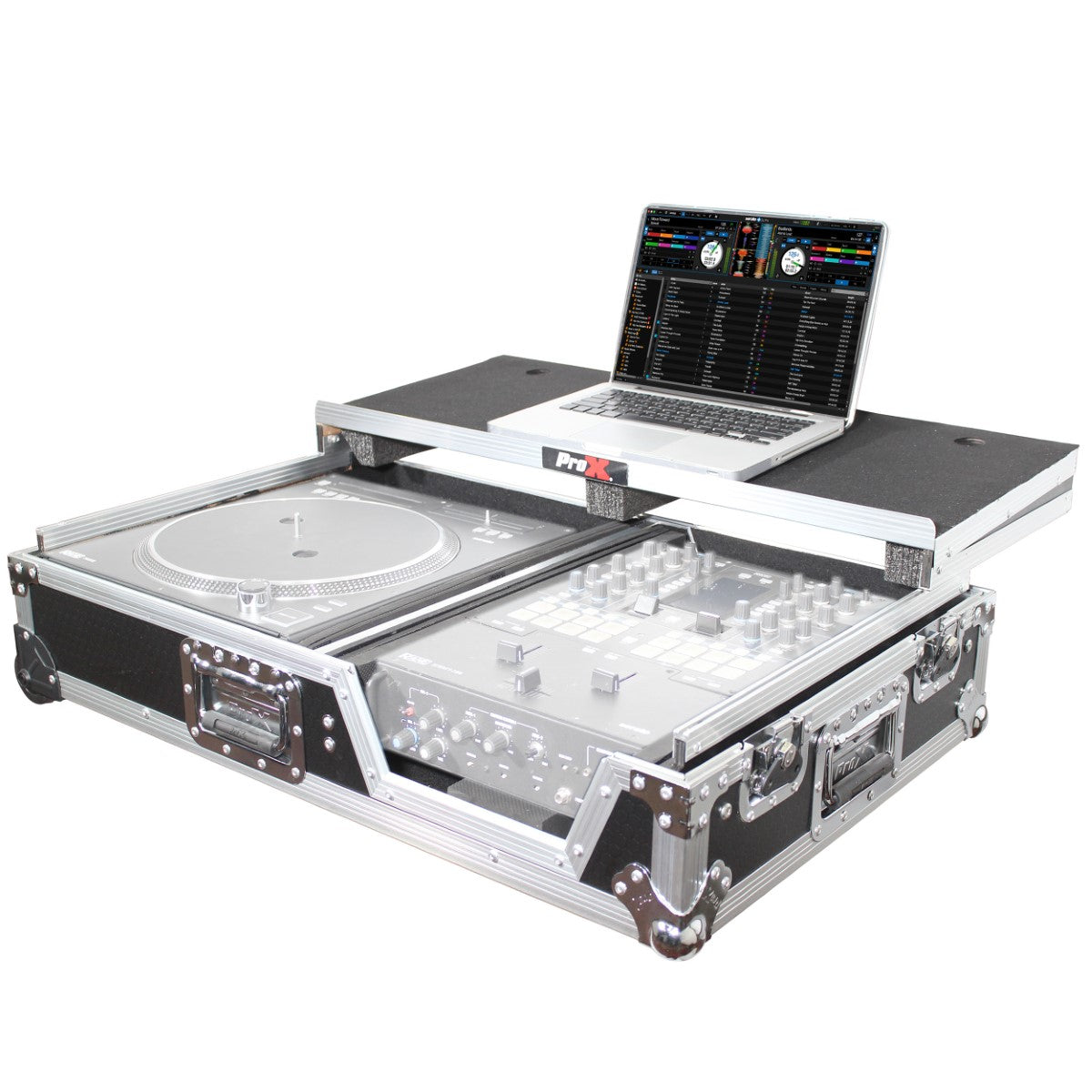 ProX XS-TMC1012WLT - Flight Case for Single Turnable and Mixer with Laptop Shelf and Wheels in Black/Silver Finish