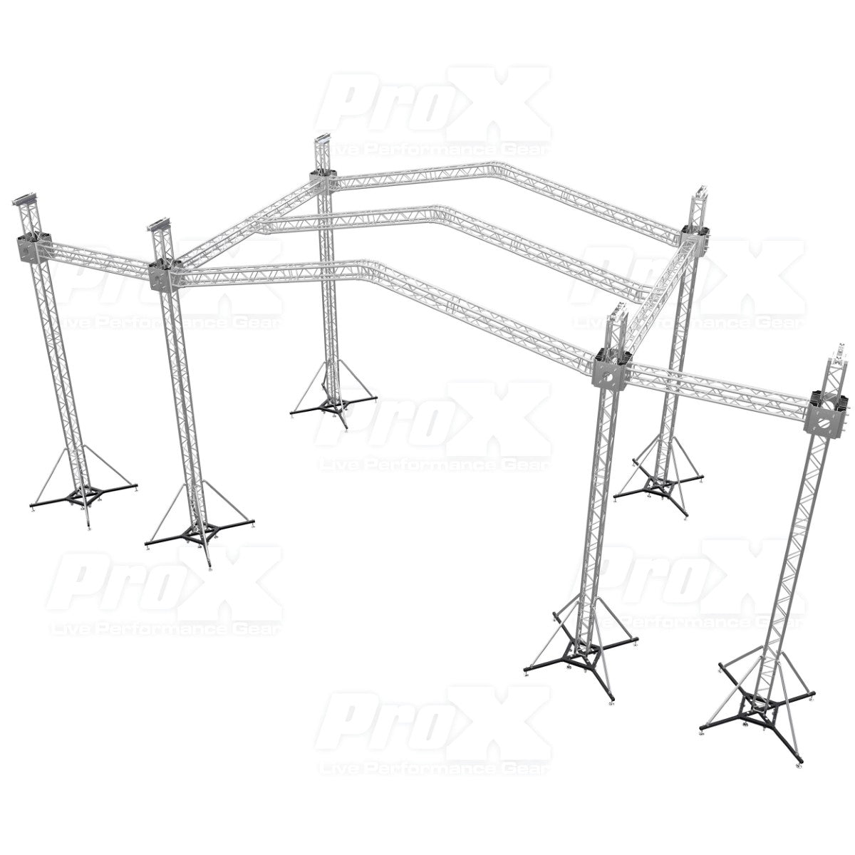 ProX XTP-GS302023-PR3-12D - 20'W x 30'L x 23'H Stage Truss Roofing System with 6 Chain Hoists and 7FT Speaker Wings